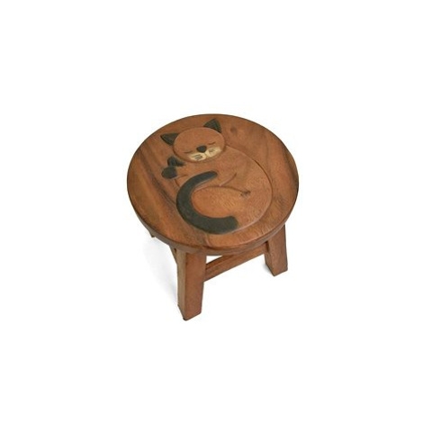 Oriental stolička dřevěná, dekor spící kočka