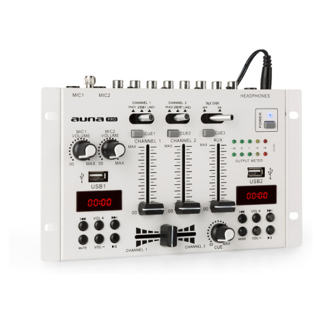 Auna Pro DJ-22BT, MKII, mixér, 3/2 kanálový DJ mixážní pult, BT, 2x USB, montáž na rack, bílý