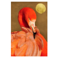 Ilustrace Flamingo With Golden Sun, Kubistika, 26.7x40 cm