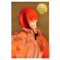 Ilustrace Flamingo With Golden Sun, Kubistika, 26.7 × 40 cm