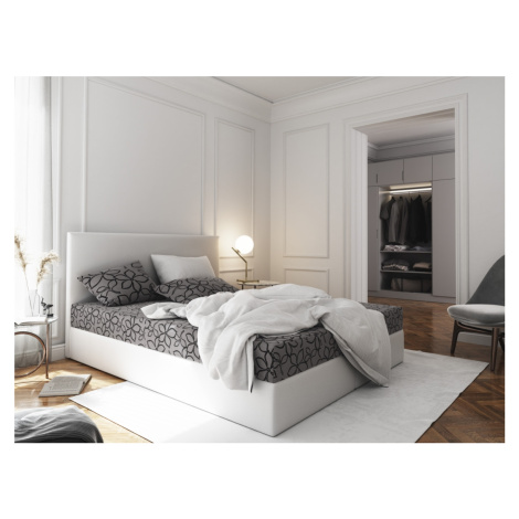 Čalouněná postel CESMIN 140x200 cm, šedá se vzorem/bílá