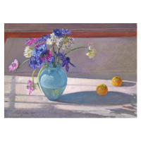 Obrazová reprodukce Anemones and a Blue Glass Vase, 1994, Timothy Easton, 40 × 30 cm