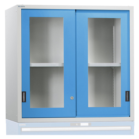 LISTA Nástavná skříň s posuvnými dveřmi, dveře s okénkem, v x š x h 1000 x 1431 x 725 mm, světle