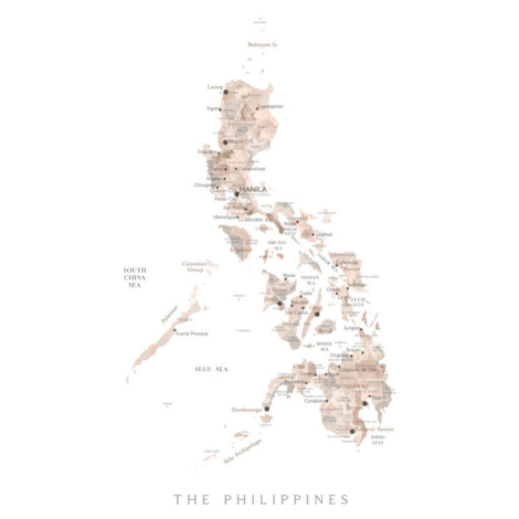 Mapa Map of the Philippines in neutral watercolor, Blursbyai, 26.7 × 40 cm