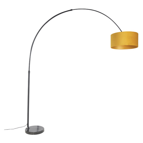 Oblouková lampa černá splstěným stínítkem hořčicově žluté szlatem 50 cm - XXL QAZQA