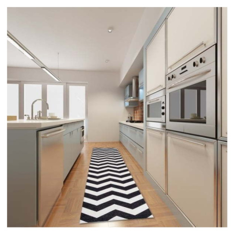 Vysoce odolný kuchyňský koberec Webtappeti Optical Black White, 60 x 140 cm Floorita