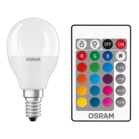 LED žárovka E14 OSRAM STAR+ CL P 4,9W (40W) s dálkovým ovladačem RGBW (teplá bílá 2700K) stmívat