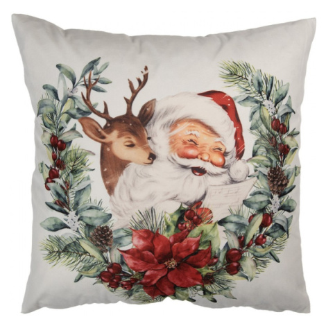 Vánoční povlak na polštář akvarelový motiv Santa Clause se sobem – 45x45 cm Clayre & Eef