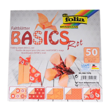 Origami papír Basics 80 g/m2 - 10 × 10 cm, 50 archů - červený