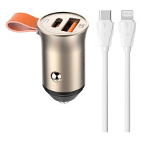 Nabíječka do auta LDNIO C509Q, USB + USB-C, 30W + kabel USB-C na Lightning (zlatá)