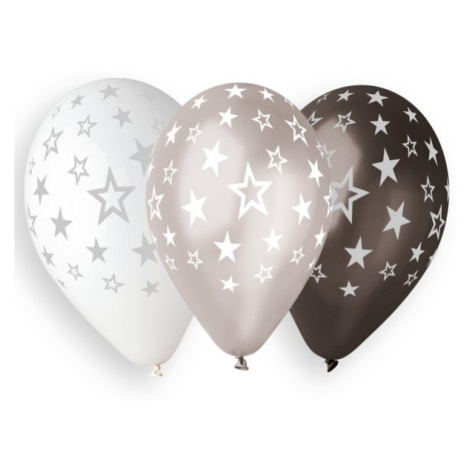 Balónky latexové s hvězdami stříbrný mix 33 cm 6 ks GoDan