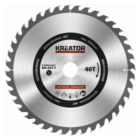 Pilový kotouč na dřevo Kreator 254mm 40T KRT020427