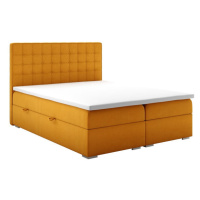 Čalouněná postel Charlize 140x200, žlutá, vč. matrace a topperu