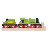 Bigjigs Rail Zelená lokomotiva s tendrem + 3 koleje