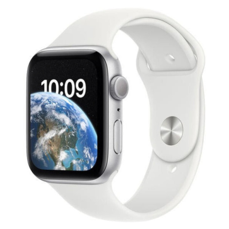 Apple Watch SE, 44mm, stříbrná, sportovní řemínek, bílá
