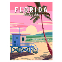 Ilustrace Retro Poster Florida South Beach. Lifeguard, VectorUp, 30 × 40 cm