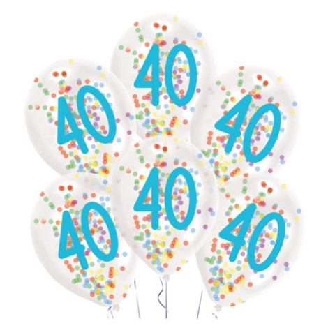 Balónky latexové transparentní s konfetami "40" 27,5 cm 6 ks Amscan