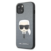 Pouzdro Karl Lagerfeld PU Saffiano Karl Head iPhone 13 mini Silver