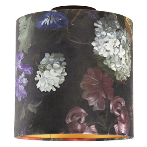 Stropní lampa s velurovými odstíny květin se zlatem 25 cm - černá Combi QAZQA