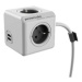 Síťový kabel 230V prodlužovací, CEE7 (vidlice) - POWERCUBE, 1.5m, EXTENDED USB, šedý, POWERCUBE,