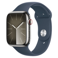 Apple Watch Series 9 GPS + Cellular 45mm stříbrné pouzdro z nerezové oceli sledově modrým sporto