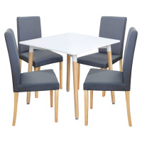 Jídelní stůl ONE 80x80 bílý + 4 židle PRIMA šedá/světlé nohy