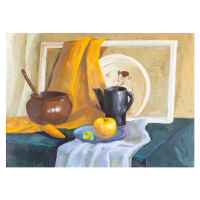 Ilustrace still life with pot, kettle, carrot and apples, VvoeVale, 40 × 30 cm