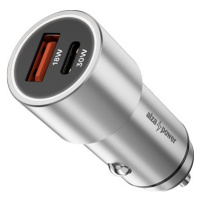 AlzaPower Car Charger X525 USB-A + USB-C Power Delivery 30W stříbrná