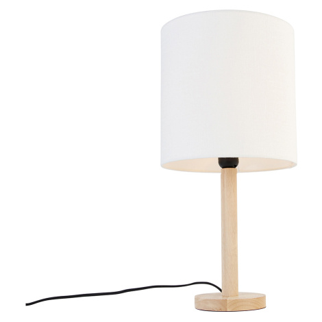 Venkovská stolní lampa dřevěná s bílým stínidlem - Mels QAZQA