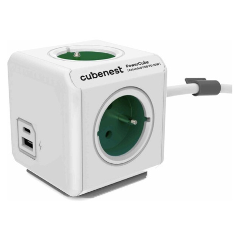 CubeNest PowerCube Extended USB PD 20W, A+C, 1.5m kabel, zelená