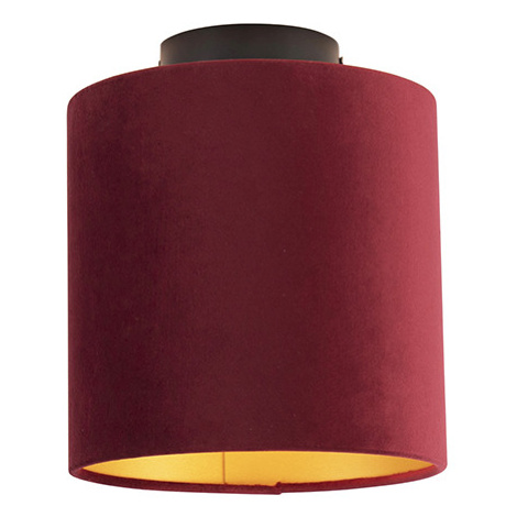 Stropní lampa s velurovým odstínem červená se zlatem 20 cm - černá Combi QAZQA
