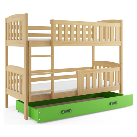 BMS Dětská patrová postel KUBUŠ | borovice Barva: Borovice / zelená, Rozměr: 200 x 90 cm