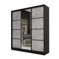 Nejlevnější nábytek Harazia 150 se zrcadlem, 4 šuplíky a 2 šatními tyčemi, černý mat/beton