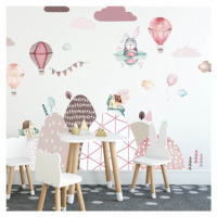 Samolepky na zeď - Kopce a balóny v růžovém