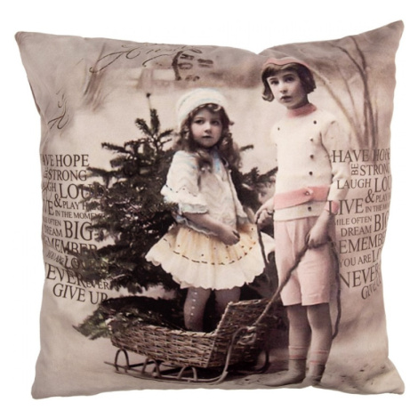 Vánoční povlak na polštář s vintage motivem děti se stromečkem – 45x45 cm Clayre & Eef