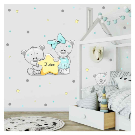 Dětské samolepky na zeď - Medvídci se jménem v mátové barvě INSPIO