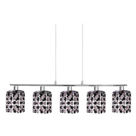 Chromová závěsná lampa s černými a bílými krystaly 5x40W Royal CANDELLUX