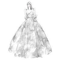 Ilustrace Gray watercolor dress fashion illustration, Blursbyai, (30 x 40 cm)