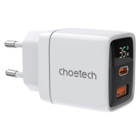 Choetech PD6052 USB-C USB-A PD 35W GaN síťová nabíječka s displejem - bílá