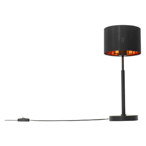 Moderní stolní lampa látková odstín černá se zlatem - VT 1 QAZQA