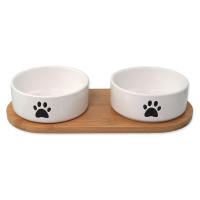 Dog Fantasy Set 2 misky keramické s podtáckem bílé tlapka 13x5,5 cm 400 ml