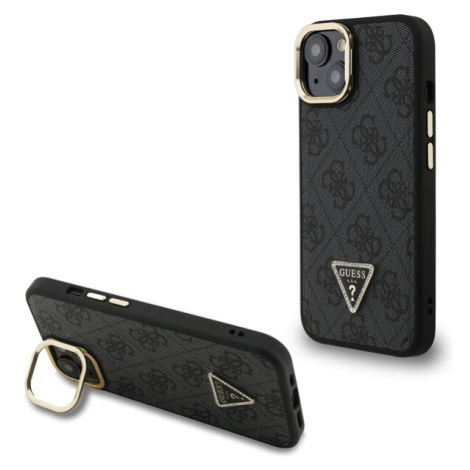 Guess PU 4G Strass Triangle Logo Stand Camera Frame MagSafe kryt iPhone 14 černý
