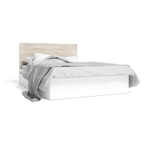 Bílá/přírodní dvoulůžková postel v dekoru dubu s úložným prostorem 140x190 cm Sahara – Marckeric