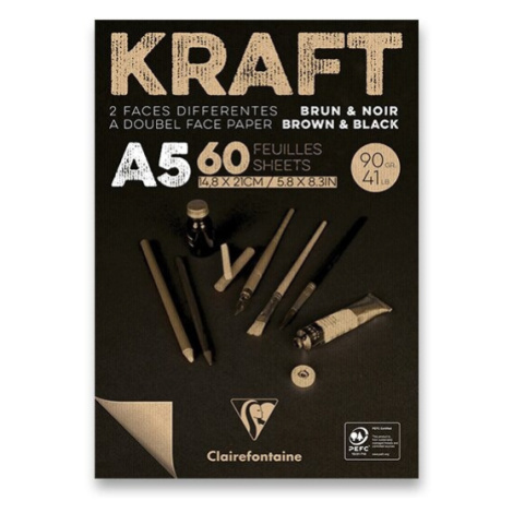 Blok Clairefontaine Brown a Black Kraft A5, 60 listů, 90 g Clairefontaine
