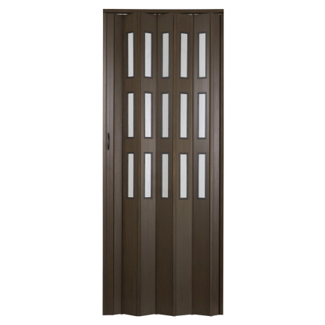 HOPA Plastové shrnovací dveře Matrix prosklené ořech tmavý 87 x 200 cm