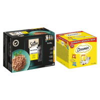 Sheba, 48 x 85 g + Dreamies 12 x 60 g - 15 % sleva - Delikatesse v želé Drůbeží variace