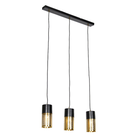 Industriální závěsná lampa černá se zlatým podlouhlým 3-světlem - Raspi QAZQA