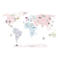 Kopko samolepky na zeď mapa světa - pink