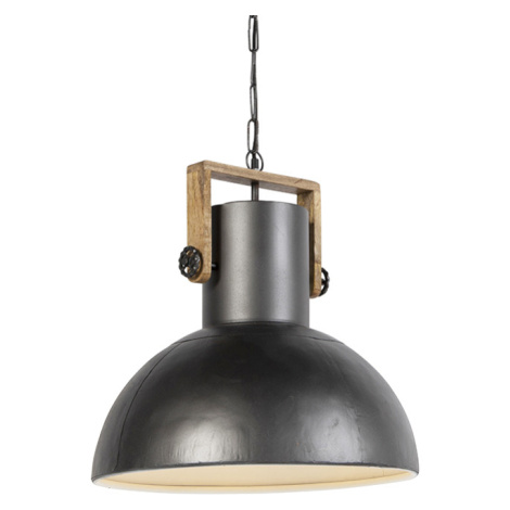 Průmyslová závěsná lampa černá s mangovým dřevem - Mango QAZQA