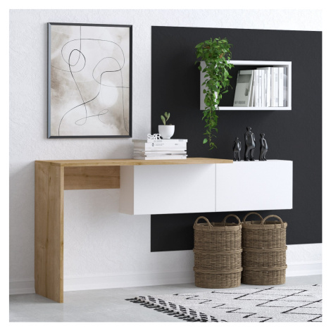 Kalune Design Psací stůl Tiff s policí a skříňkou dub přírodní/bílý